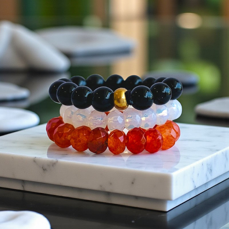 Flexi Modern Rings | Opal & Obsidian Gemstones - For Women | Includes: Rings (Set of 3)