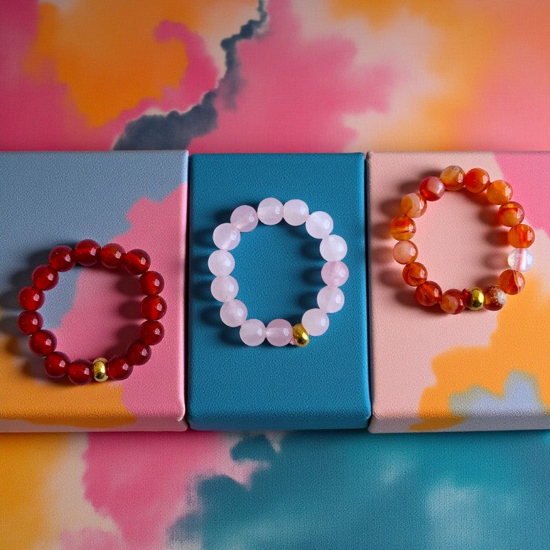 Flexi Modern Rings | Rose, Carnelian & Onyx - For Women | Includes: Rings (Set of 3)