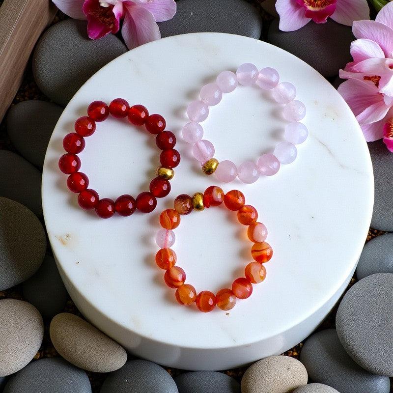 Flexi Modern Rings | Rose, Carnelian & Onyx - For Women | Includes: Rings (Set of 3)