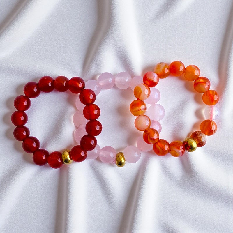 Flexi Modern Rings | Rose, Carnelian & Onyx - For Women | Includes: Rings (Set of 3)