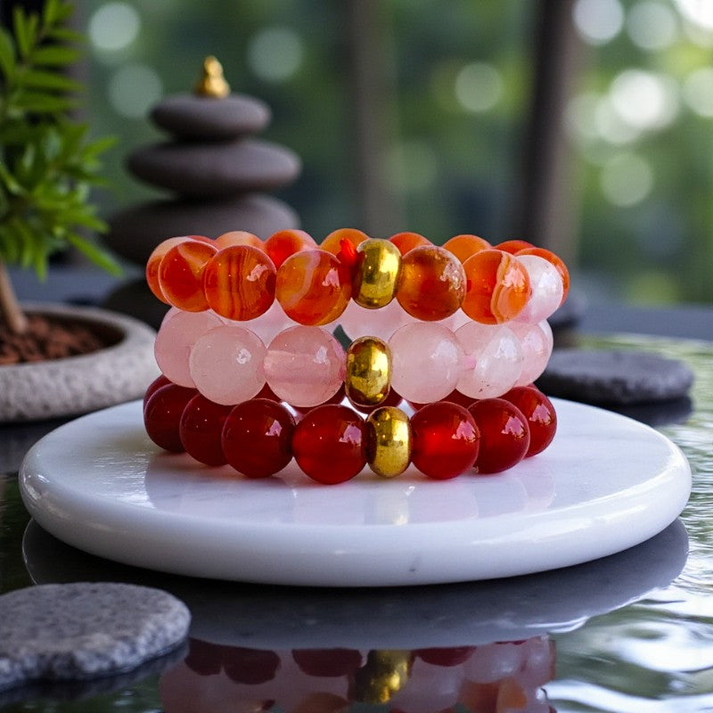 Flexi Modern Rings | Rose, Carnelian & Onyx - For Women | Includes: Rings (Set of 3)