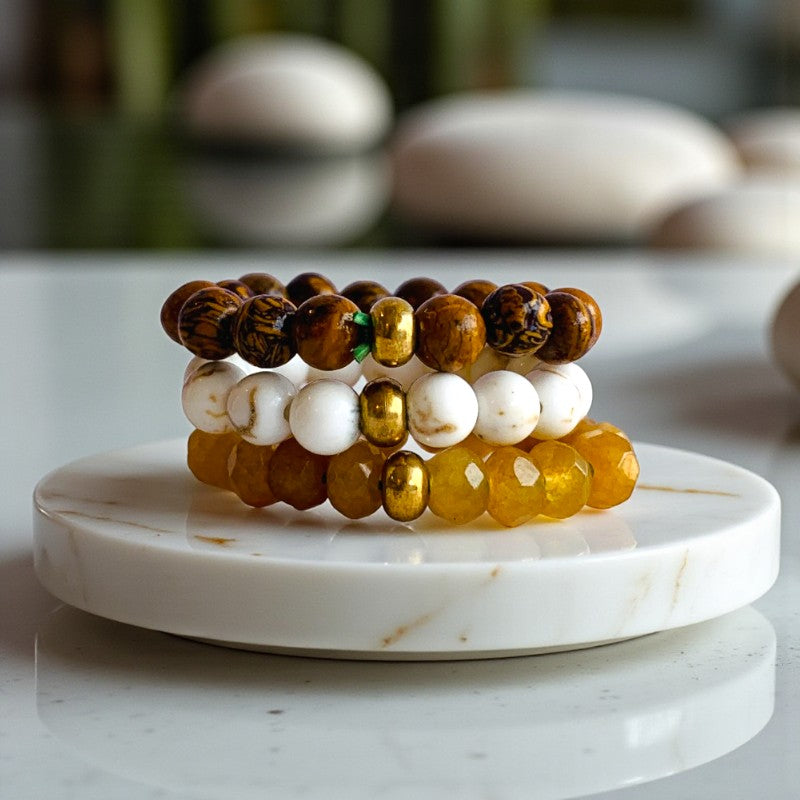 Flexi Modern Rings | Yellow & White Gemstones - For Women | Includes: Rings (Set of 3)