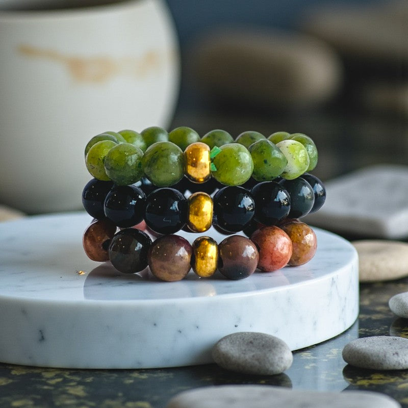 Flexi Modern Rings | Jade & Obsidian Gemstones - For Women | Includes: Rings (Set of 3)