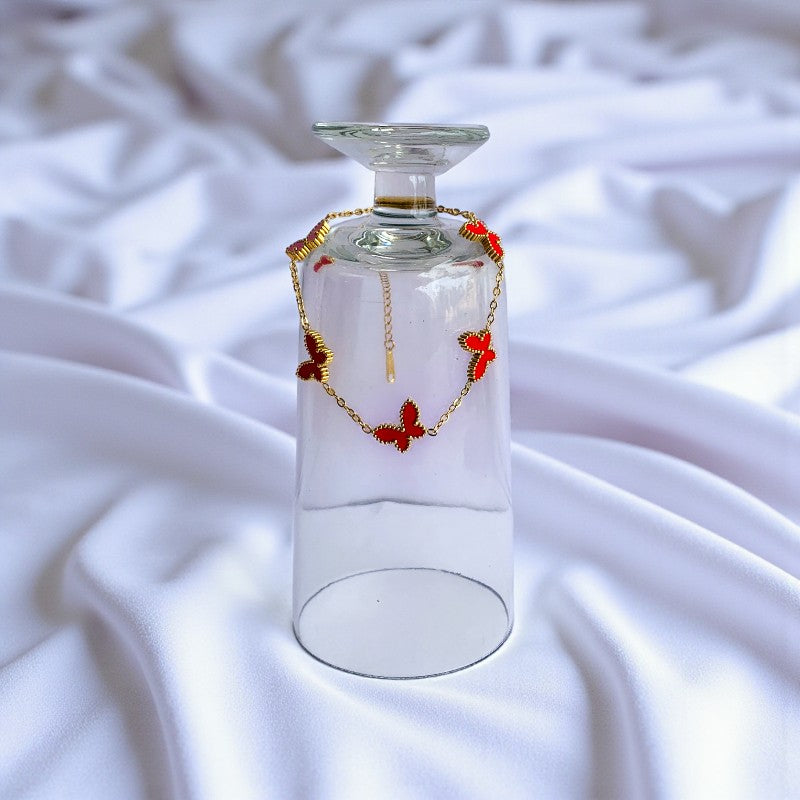 Red Butterfly Dainty Bracelet | 18K PVD Gold Plated - For Women | Includes: Bracelet