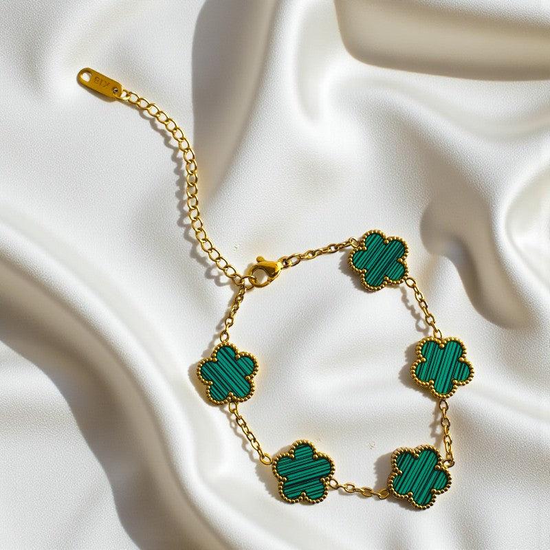 Green Clover Dainty Bracelet | 18K PVD Gold Plated - For Women | Includes: Bracelet