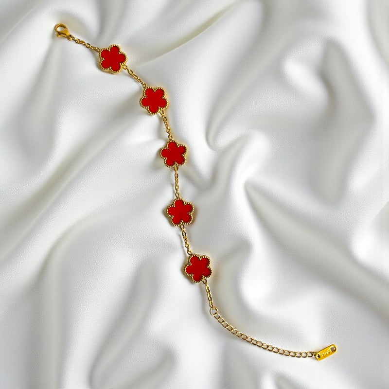Red Clover Dainty Bracelet | 18K PVD Gold Plated - For Women | Includes: Bracelet