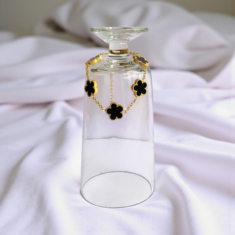 Black Clover Dainty Bracelet | 18K PVD Gold Plated - For Women | Includes: Bracelet
