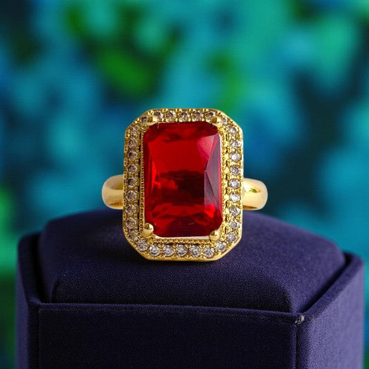 Emerald Zircon Square Geometric Ring | 18K PVD Gold Plated - For Women | Includes: Ring