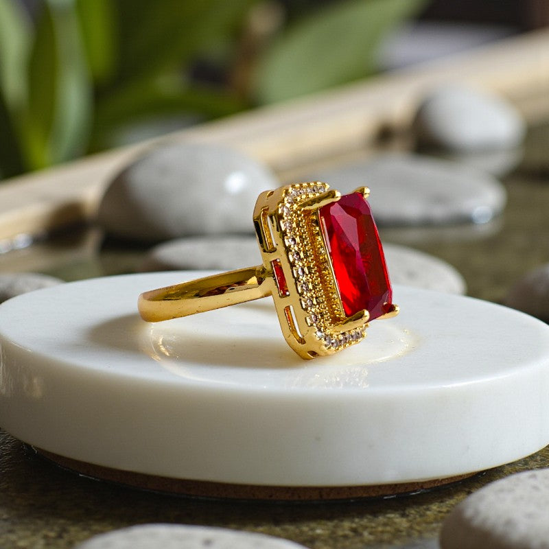 Emerald Zircon Square Geometric Ring | 18K PVD Gold Plated - For Women | Includes: Ring