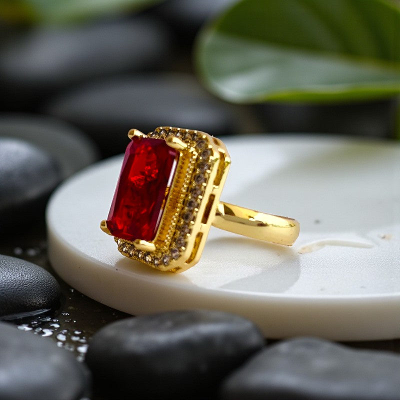 Emerald Zircon Square Geometric Ring | 18K PVD Gold Plated - For Women | Includes: Ring