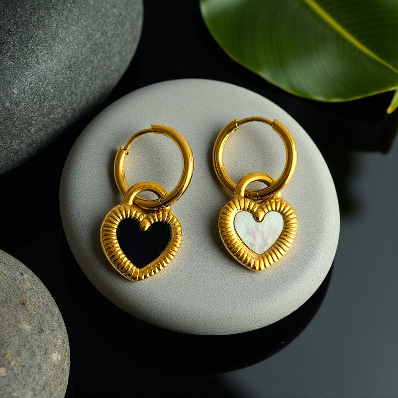 Black White Double-Sided Earring | 18K PVD Gold Plated - For Women | Includes: Earring