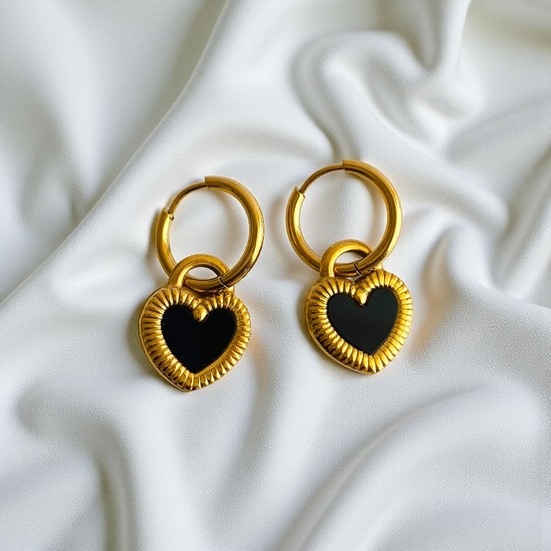 Black White Double-Sided Earring | 18K PVD Gold Plated - For Women | Includes: Earring