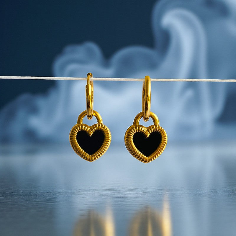 Black White Double-Sided Earring | 18K PVD Gold Plated - For Women | Includes: Earring