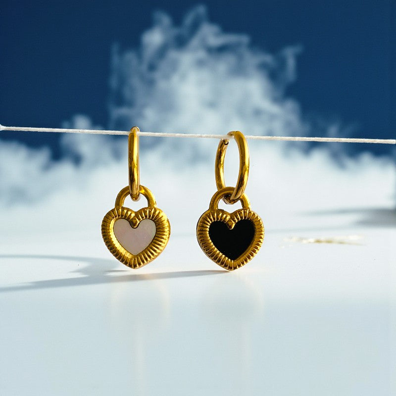Black White Double-Sided Earring | 18K PVD Gold Plated - For Women | Includes: Earring
