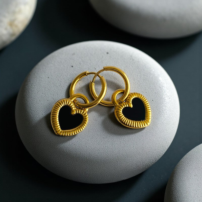 Black White Double-Sided Earring | 18K PVD Gold Plated - For Women | Includes: Earring