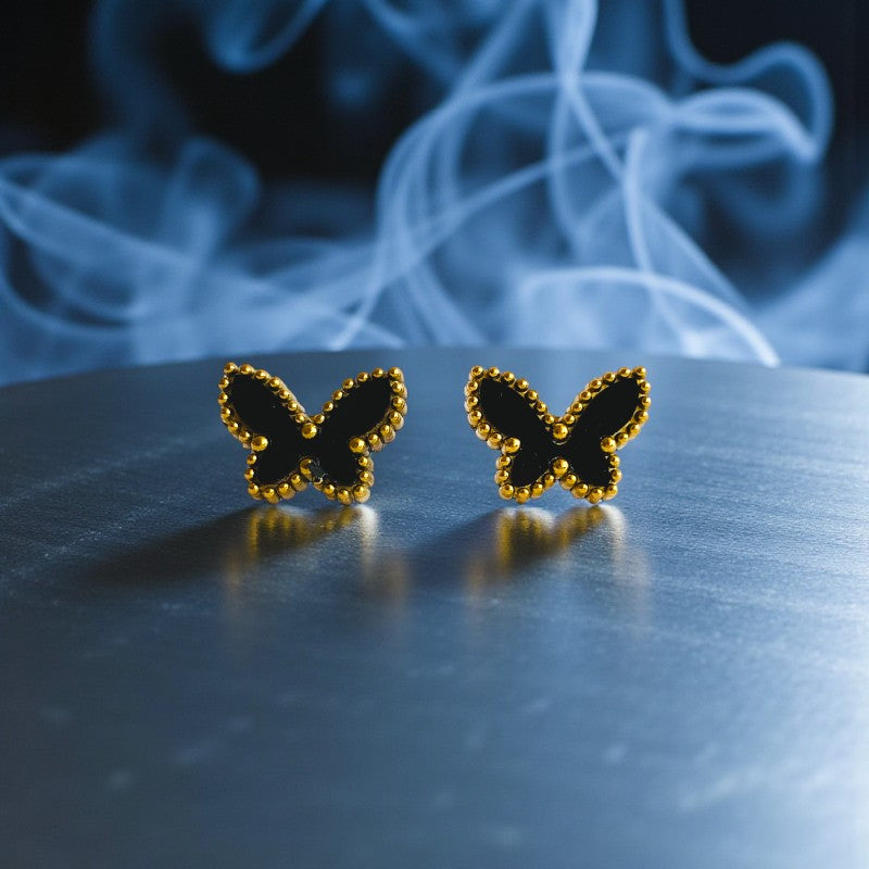 Black Butterfly Dainty Earring | 18K PVD Gold Plated - For Women | Includes: Earring