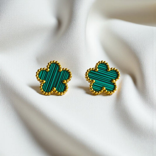 Green Clover Dainty Earring | 18K PVD Gold Plated - For Women | Includes: Earring
