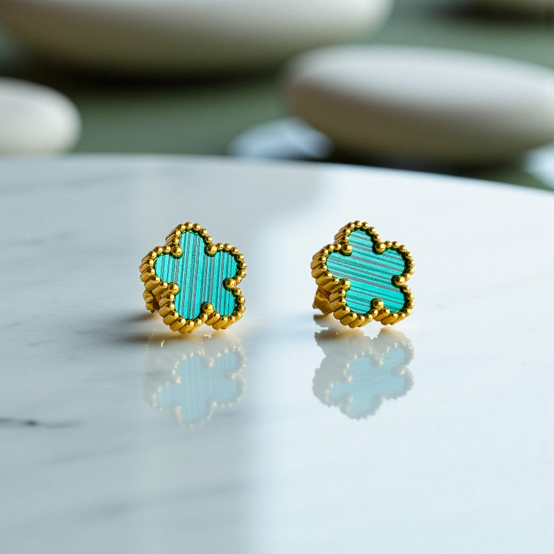 Green Clover Dainty Earring | 18K PVD Gold Plated - For Women | Includes: Earring