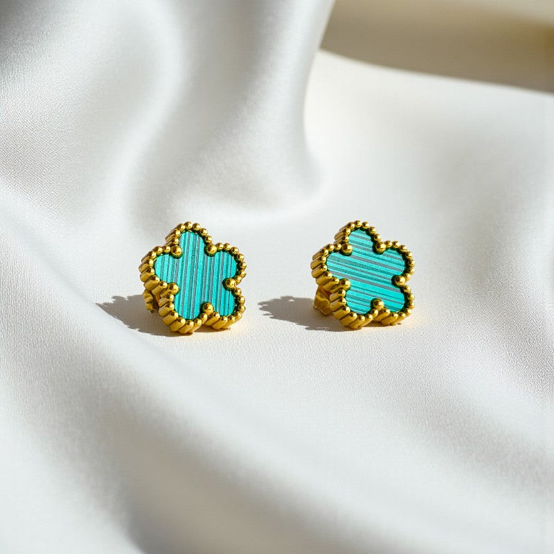 Green Clover Dainty Earring | 18K PVD Gold Plated - For Women | Includes: Earring