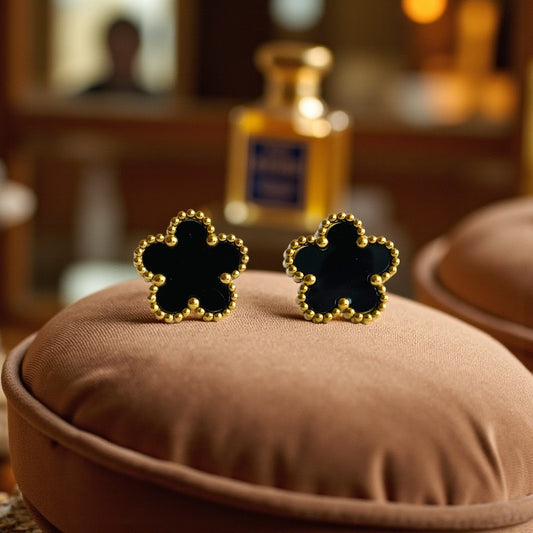 Black Clover Dainty Earring | 18K PVD Gold Plated - For Women | Includes: Earring