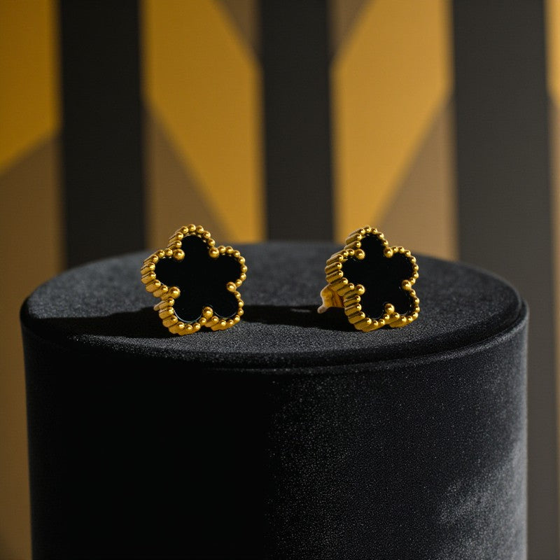 Black Clover Dainty Earring | 18K PVD Gold Plated - For Women | Includes: Earring