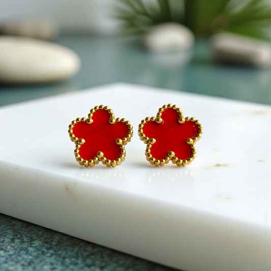 Red Clover Dainty Earring | 18K PVD Gold Plated - For Women | Includes: Earring