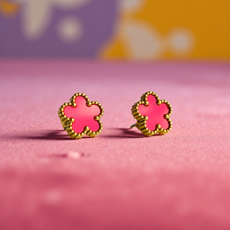 Red Clover Dainty Earring | 18K PVD Gold Plated - For Women | Includes: Earring
