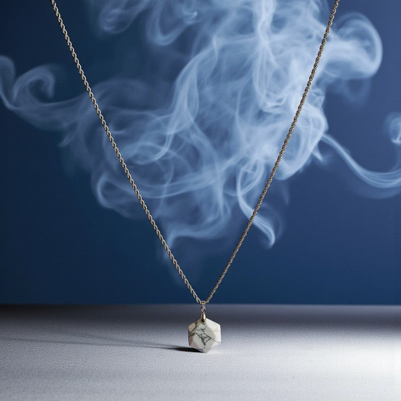 Howlite Hexagon Men's Necklace | Howlite Stone - For Men| Includes: Necklace