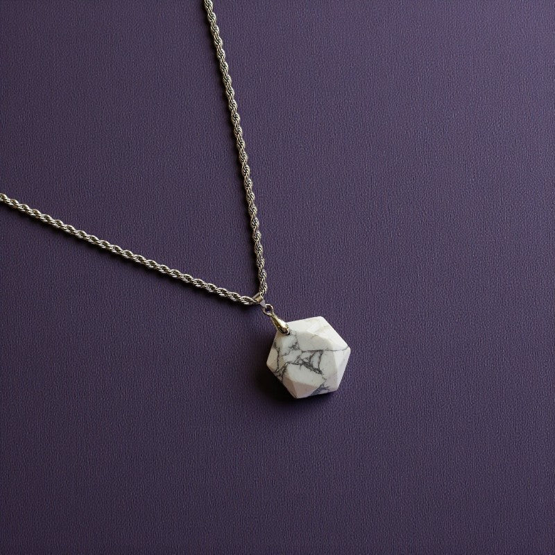 Howlite Hexagon Men's Necklace | Howlite Stone - For Men| Includes: Necklace