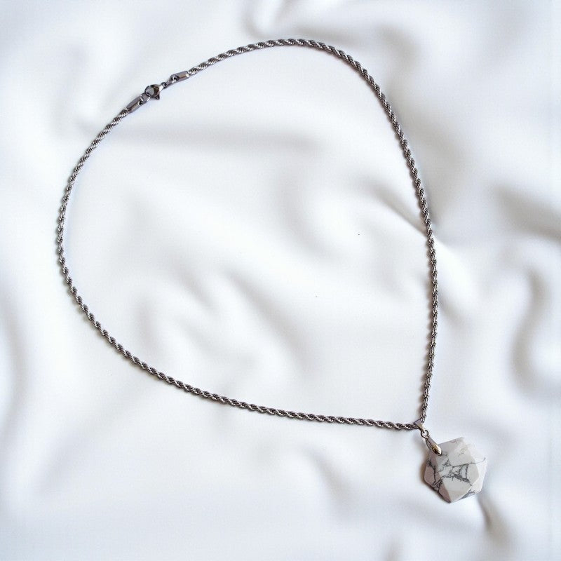Howlite Hexagon Men's Necklace | Howlite Stone - For Men| Includes: Necklace