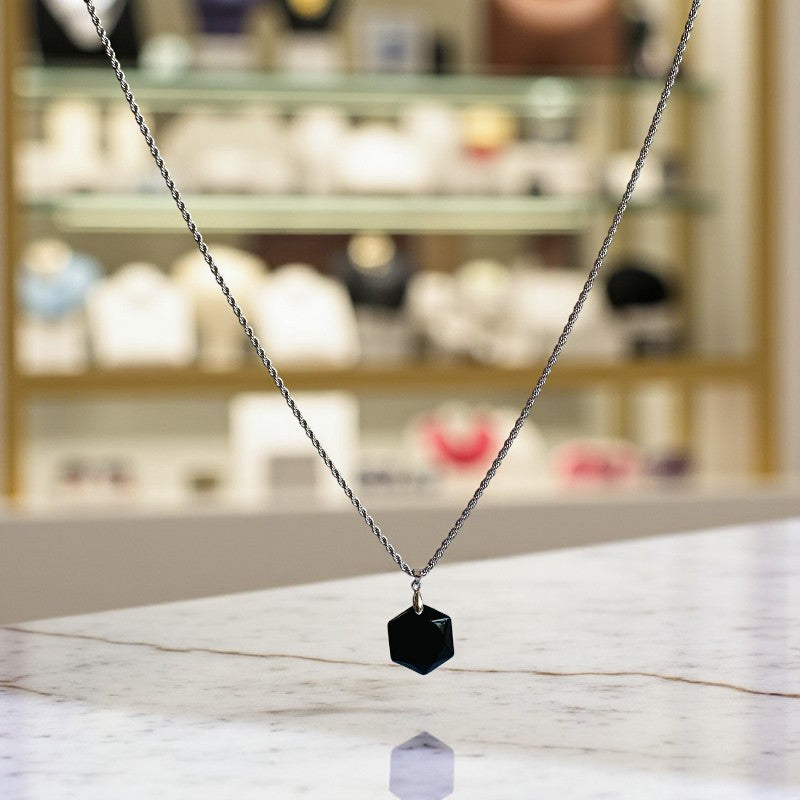 Obsidian Hexagon Men's Necklace | Obsidian Stone - For Men| Includes: Necklace