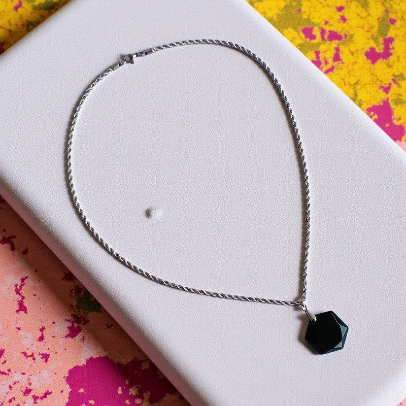 Obsidian Hexagon Men's Necklace | Obsidian Stone - For Men| Includes: Necklace