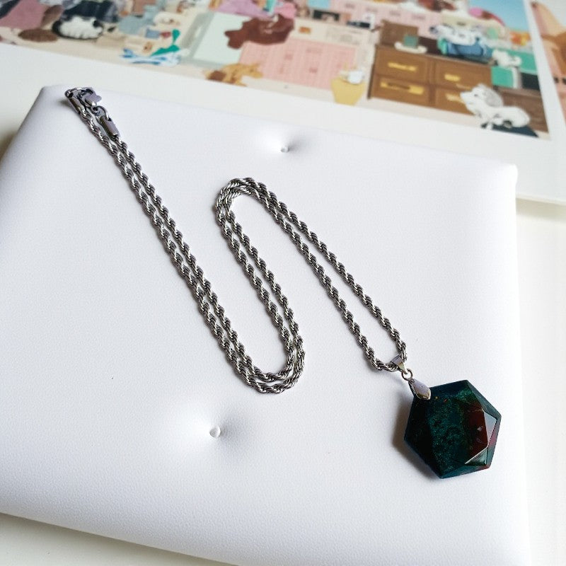 Indioan Agate Hexagon Men's Necklace | Indian Agate Stone - For Men| Includes: Necklace