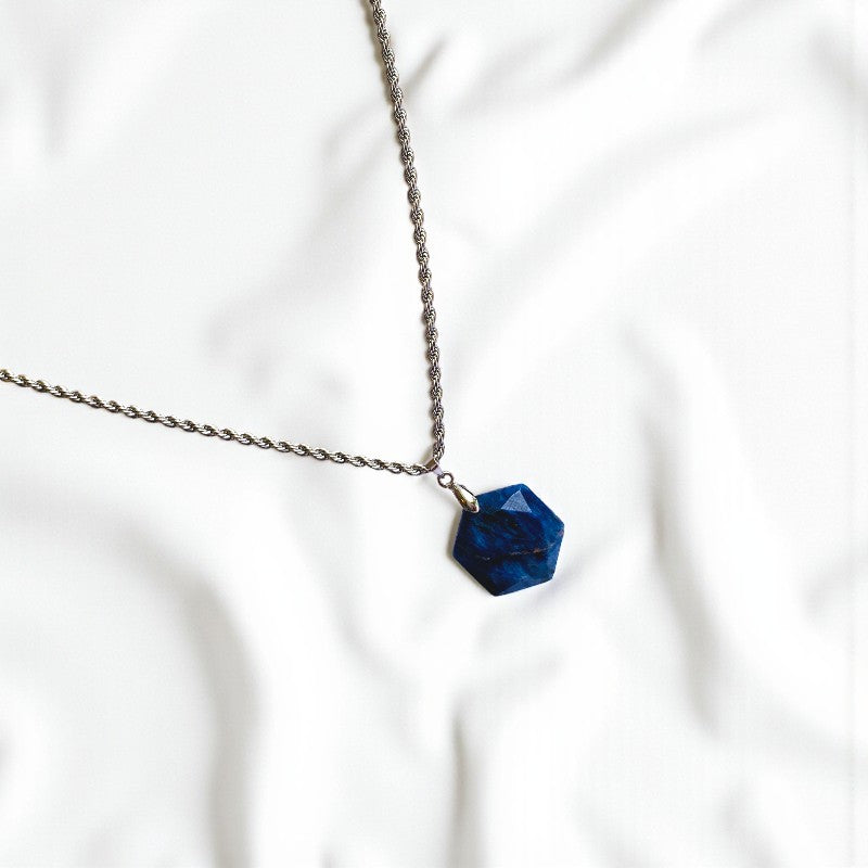 Sodalite Hexagon Men's Necklace | Sodalite Stone - For Men| Includes: Necklace