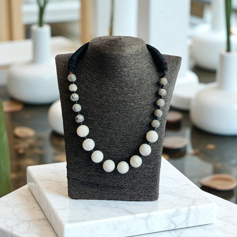 Calm Fusion Necklace | White Howlite & Grey Jasper Stone - For Women | Includes: Necklace