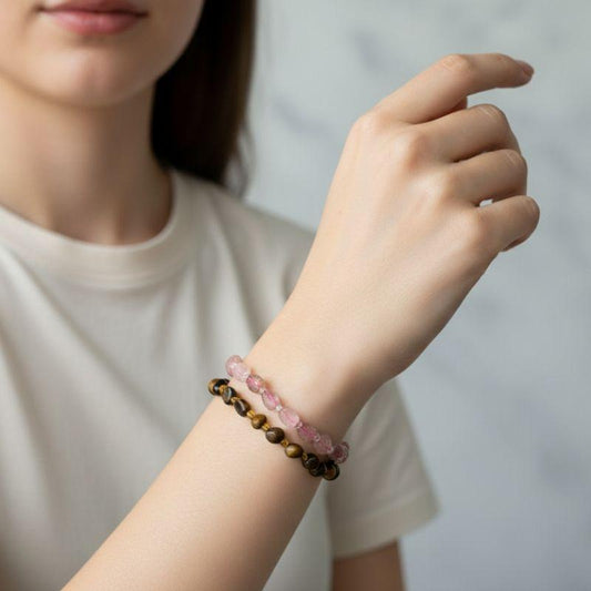 Inner Balance | Rose Quartz & Tiger Eye - For Women | Includes: Bracelets (set of 2)