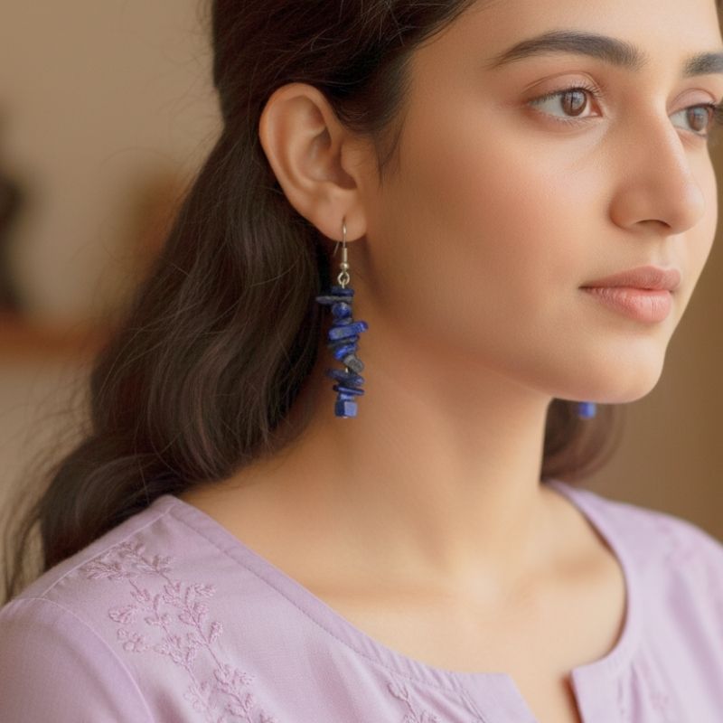 Midnight Shine Earrings | Silver PVD Plated & Lapis Lazuli Chip - For Women | Includes: Earrings