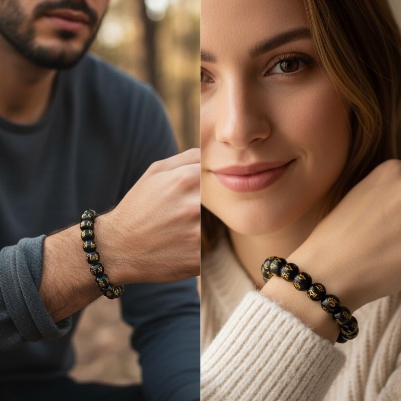 Mystic Bracelet | Black Om Mani - For Unisex | Includes: Bracelet