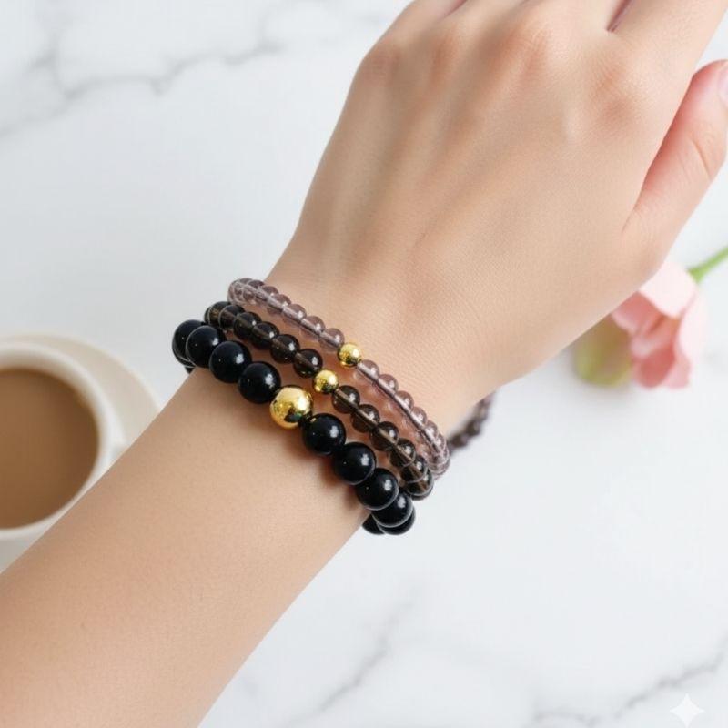 Mystic Three Layered Bracelet | Smokey Quartz - For Women | Includes: Bracelets (Set of 3)