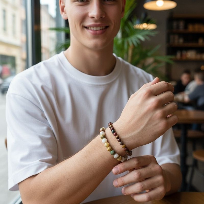Nurture Stacked Bracelets | Bamboo Agate - For Unisex | Includes: Bracelets (Set of 2)