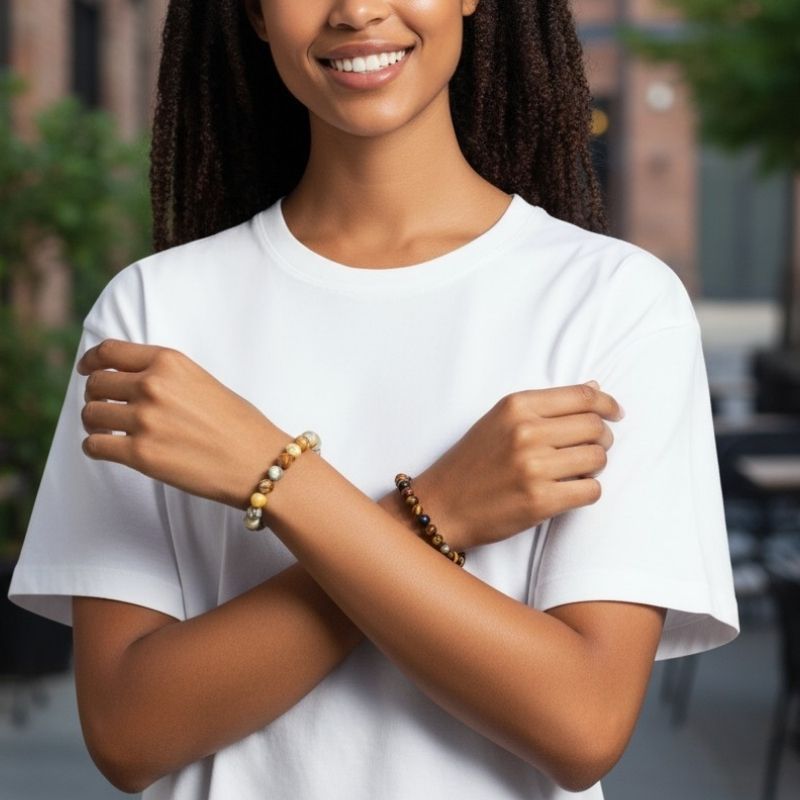 Nurture Stacked Bracelets | Bamboo Agate - For Unisex | Includes: Bracelets (Set of 2)