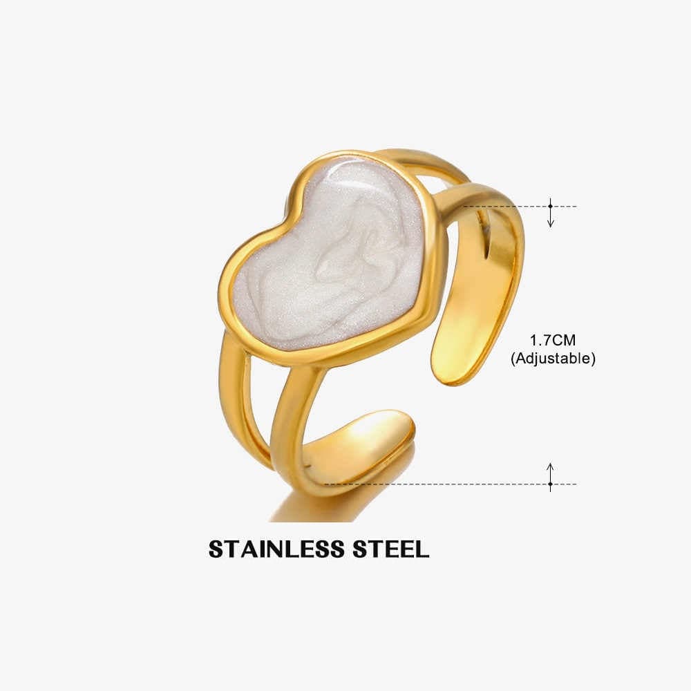 Pearly Heart Ring | PVD 18K Gold Plated, Stainless Steel, Water Proof - For Women | Includes: Ring