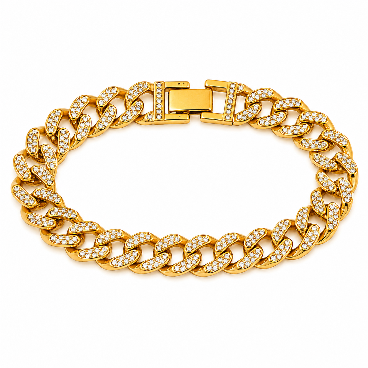 Ultra Classy REAL Golden Cuban Zircon STANDARD SIZE Bracelet | 18K PVD Gold Plated- For Men | Includes: Bracelet