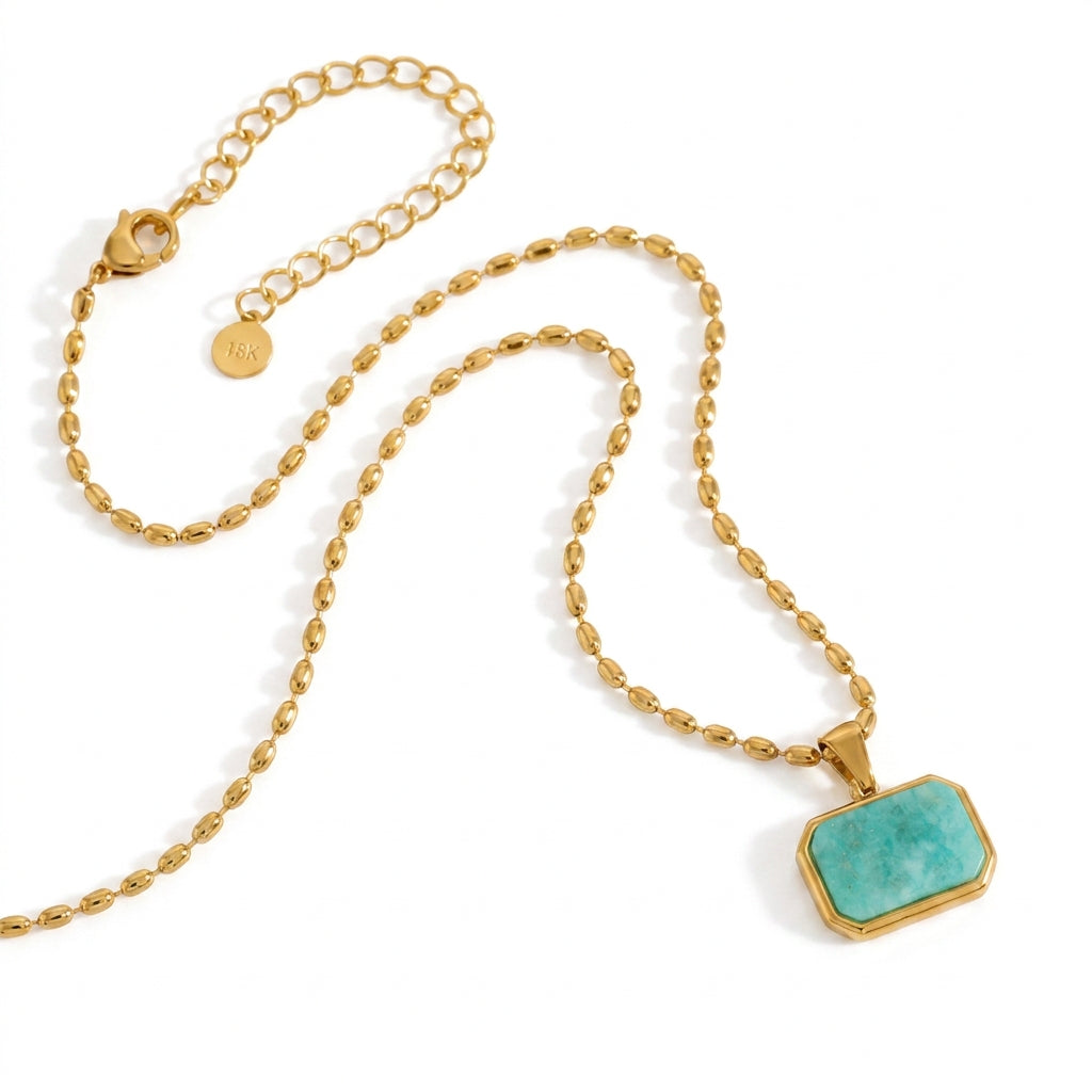 Lagoon Aqua RECTANGLE Necklace | Gold-Tone - For Women | Includes: Necklace