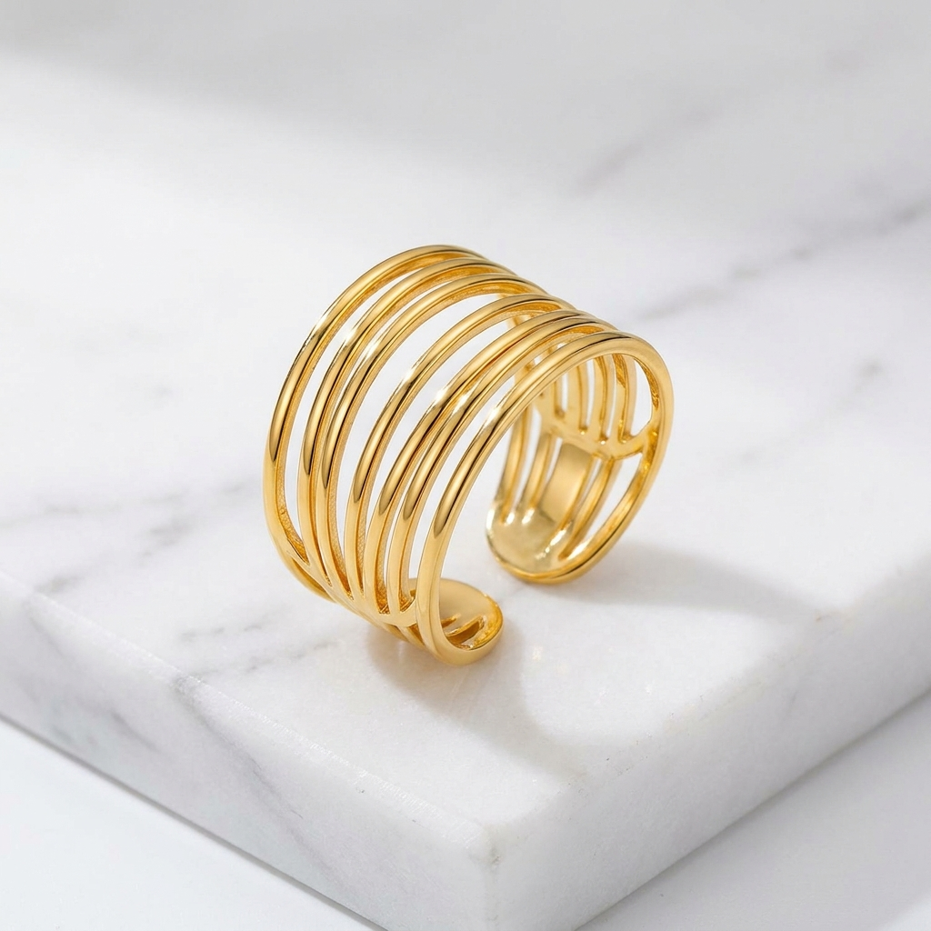 Multi-Layer Plain Line Flexi Size Ring | 18K PVD Gold Plated- For Women | Includes: Ring