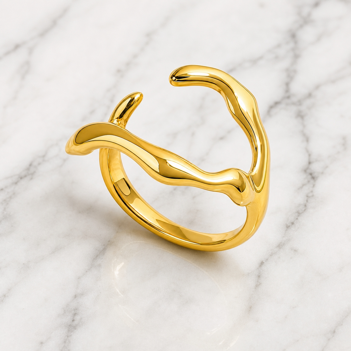 Ultra Edge Organic Branch Flexi Size Ring | 18K PVD Gold Plated- For Women | Includes: Ring