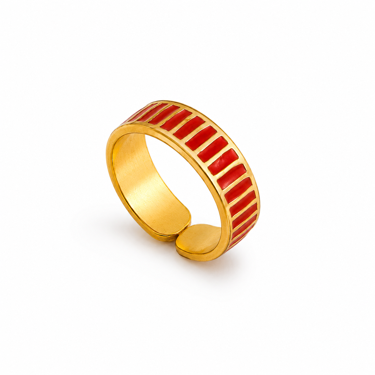 Classic Red Stripes Flexi Size Ring | 18K PVD Gold Plated- For Women | Includes: Ring