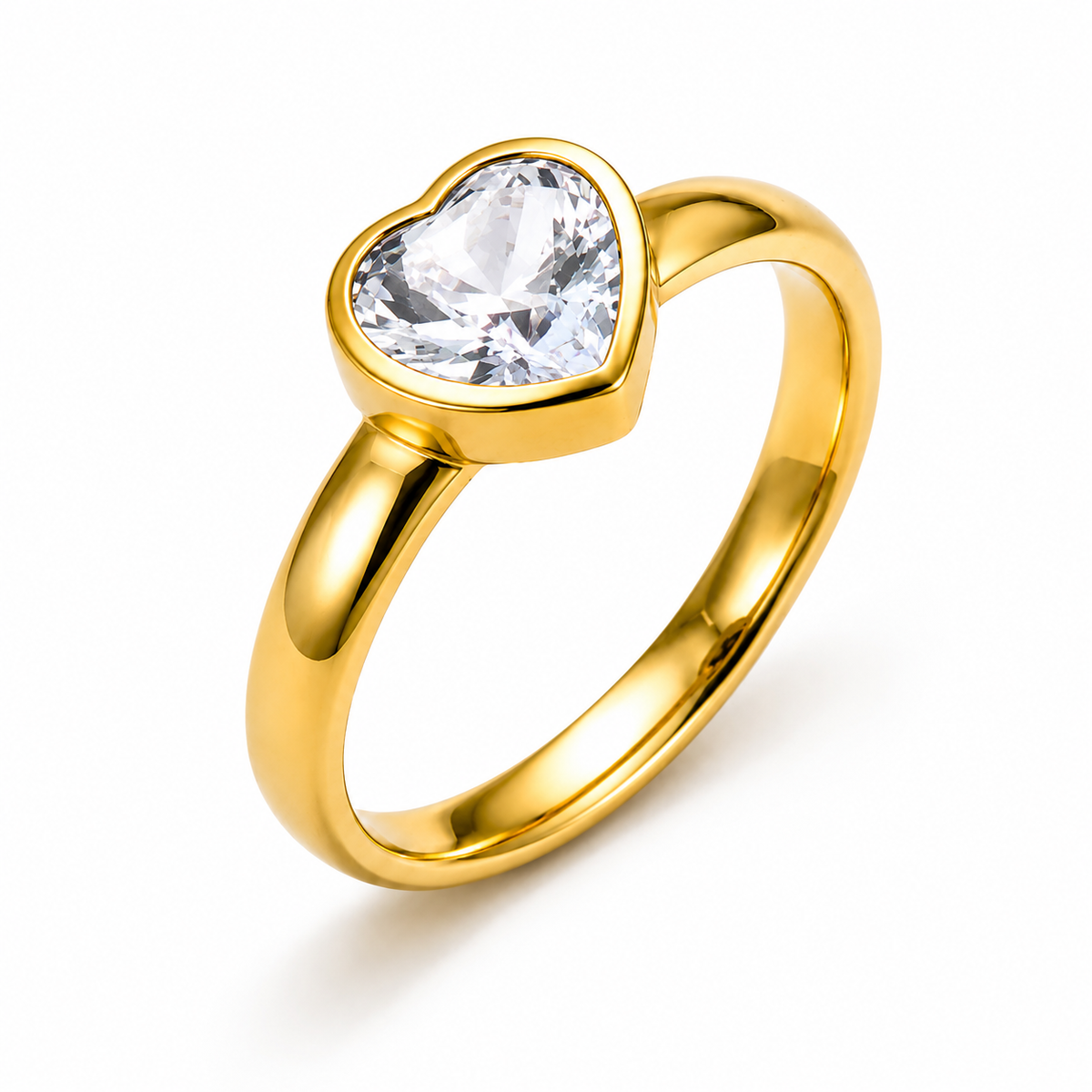 Hearty Solitaire Zircon Golden classic Ring | 18K PVD Gold Plated- For Women | Includes: Ring