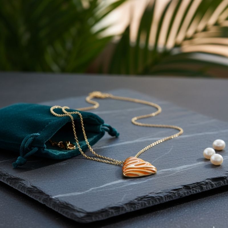 Orange Chunky Triangle Necklace | 18K PVD Gold Plated - For Women | Includes: Necklace