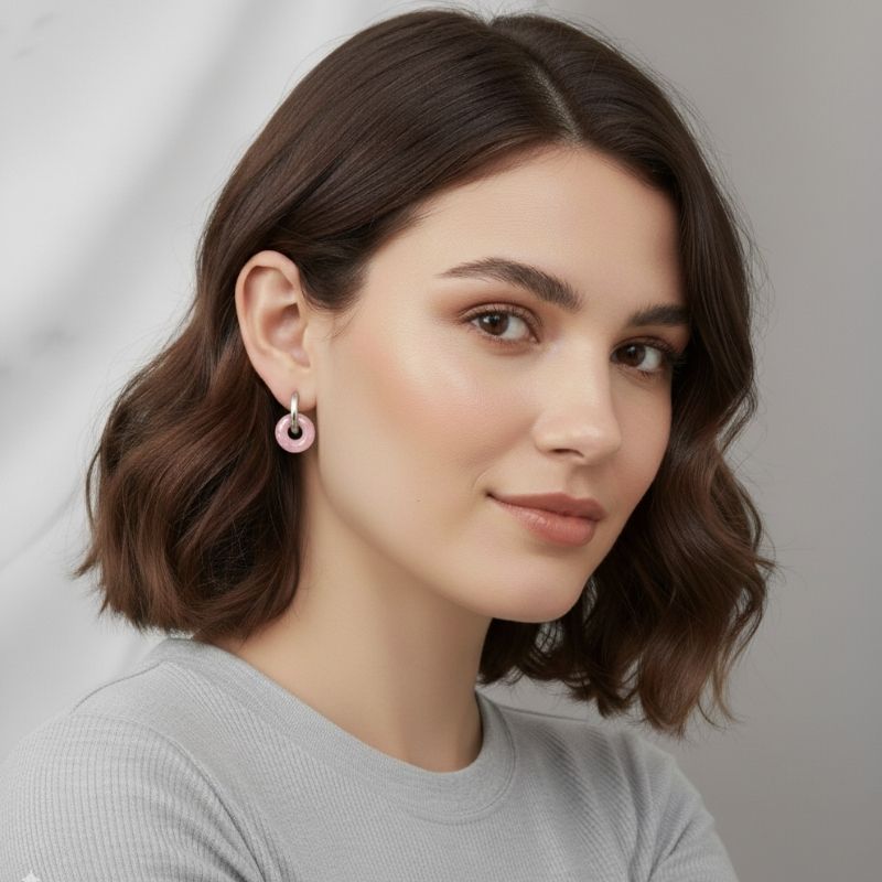 Petal Shine Earrings | Cherry Quartz Stone & Silver PVD Plated - For Women | Includes: Earrings